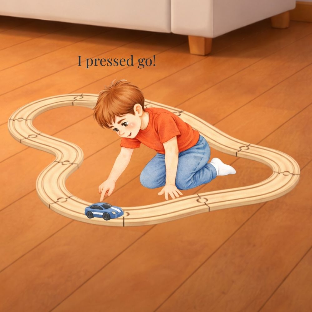 Sam playing with his train