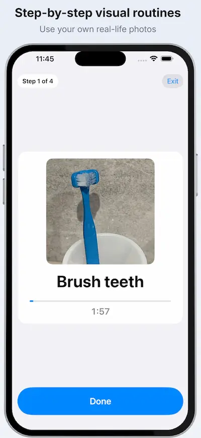 Calm Schedule step view with a timer to make endings predictable